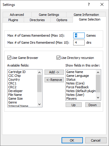 Game Selection Dialog